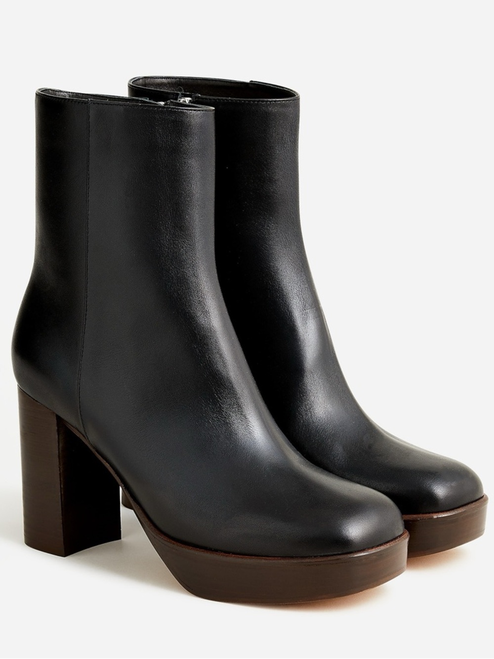 J.Crew Like New Platform Stacked-Heel Leather Boot | Black | Size 9